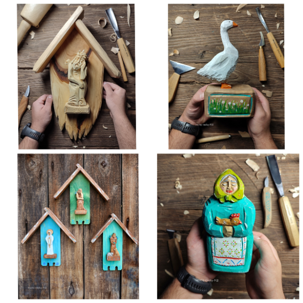Rzeźby drewniane wykonane przez Mateusza Borowca