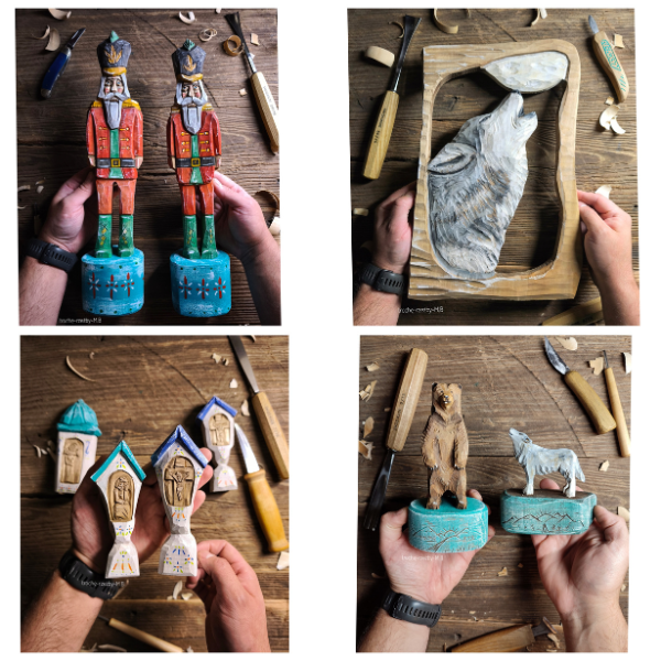 Płaskorzeźby drewniana wykonana przez Mateusza Borowca